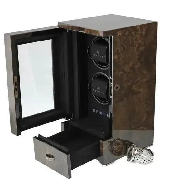 2 Watch Winder in Dark Burl Wood Finish by Aevitas