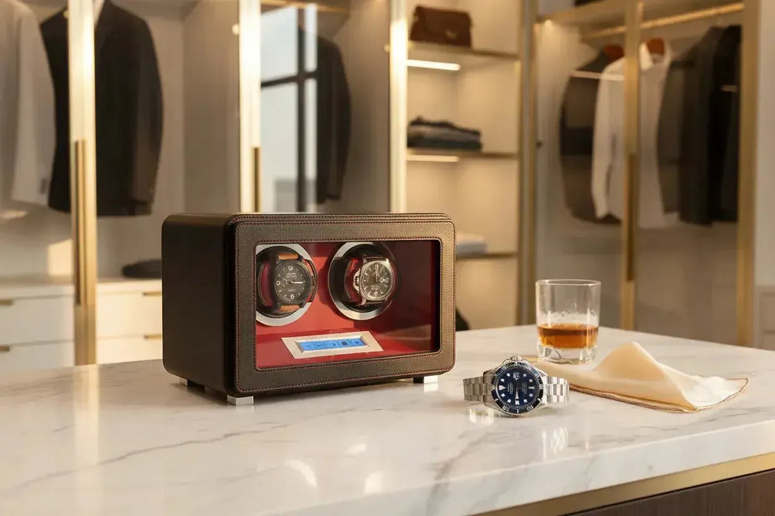Aevitas 2 Watch Winder Black Smooth Leather with Rolex Submariner and Omega Seamaster — 2 watch winder UK