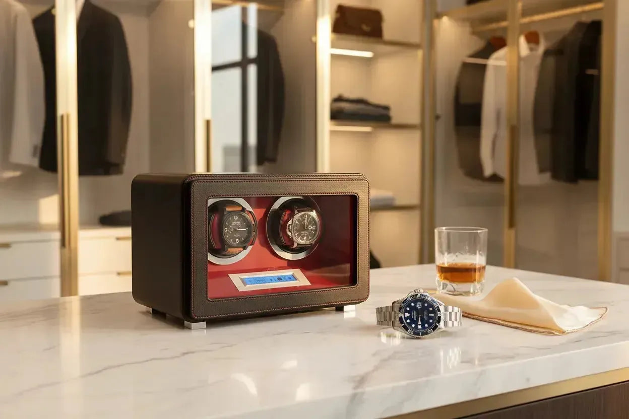 Aevitas 2 Watch Winder Black Smooth Leather with Rolex Submariner and Omega Seamaster — 2 watch winder UK