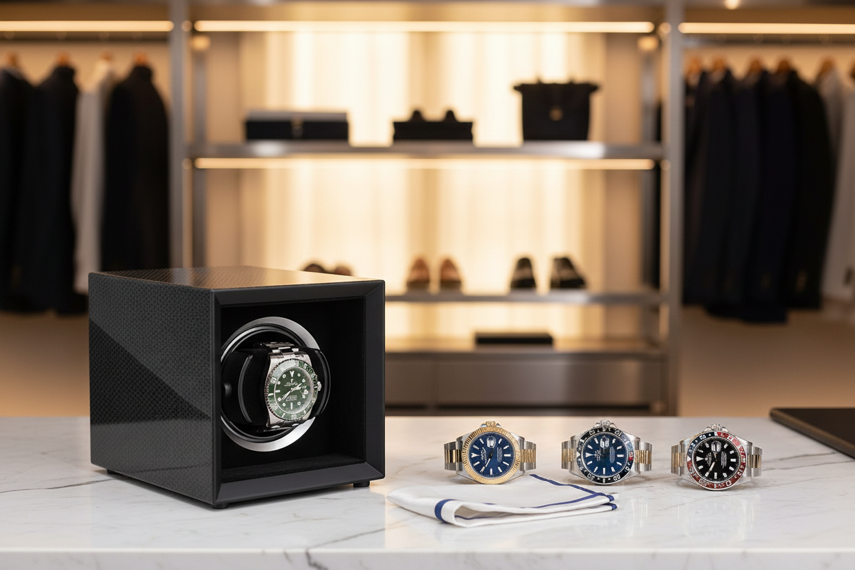 Aevitas Single Carbon Fibre Watch Winder with Rolex Submariner, Datejust and GMT-Master II — watch winders for Rolex USA
