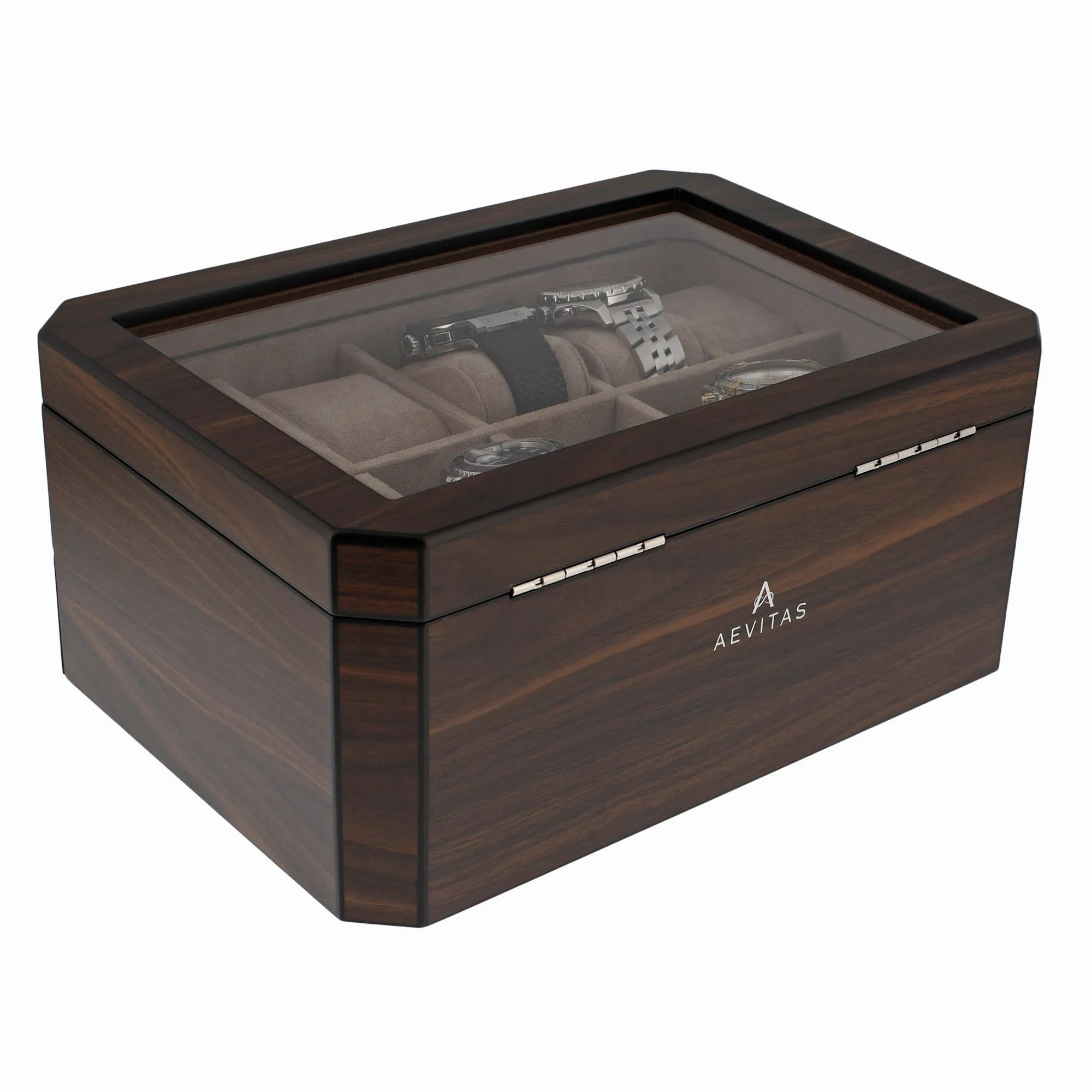 10 Watch Box With Drawer in Natural Dark Walnut Veneer Finish by Aevitas