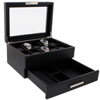 10 Watch Box in Black Saffiano Leather Finish with Drawer by Aevitas