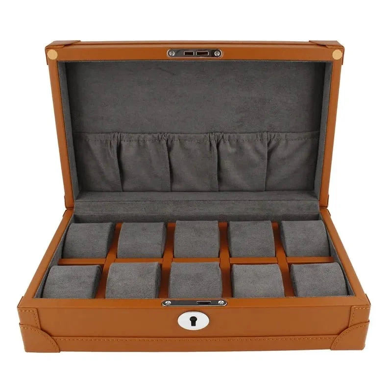 10 Watch Box in Brown Vegan Leather with Plush Lining by Aevitas