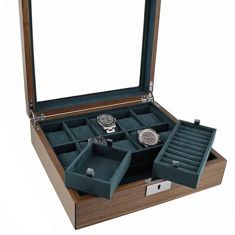 10 Watch Box with Cufflink Storage Natural Walnut Finish by Aevitas