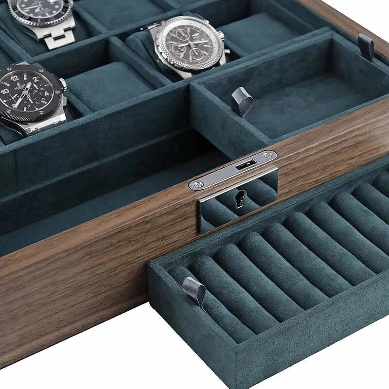 10 Watch Box with Cufflink Storage Natural Walnut Finish by Aevitas