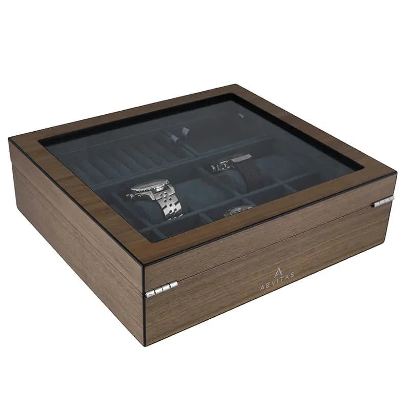 10 Watch Box with Cufflink Storage Natural Walnut Finish by Aevitas
