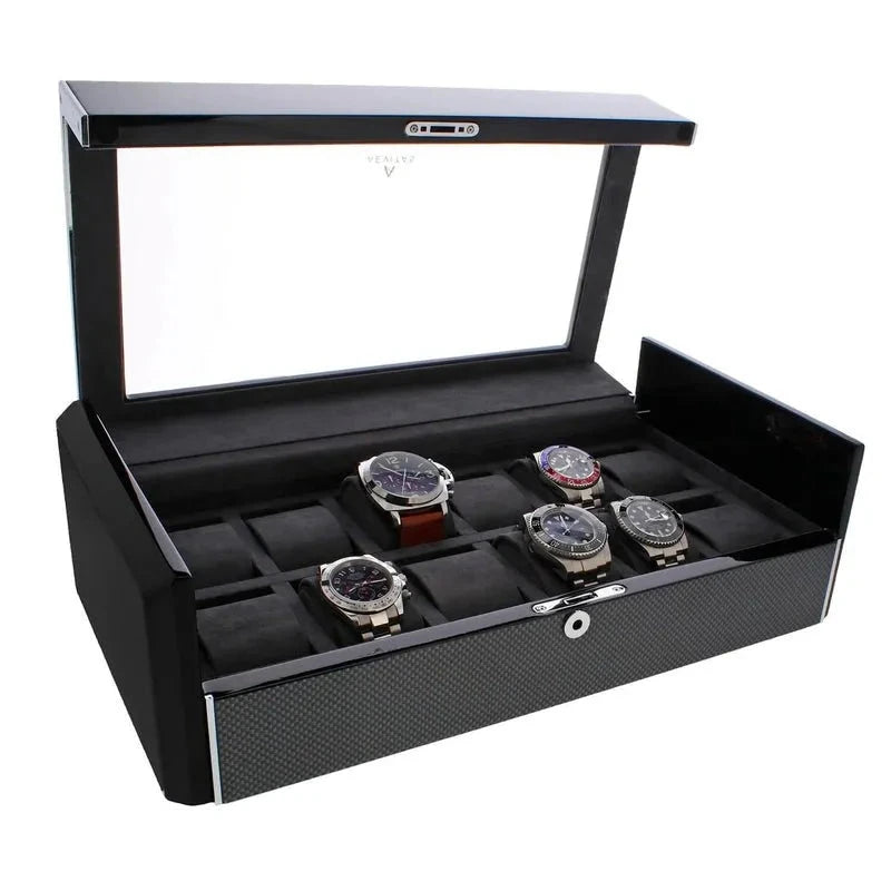 12 Watch Box Carbon Fibre or Piano Black Premium Quality by Aevitas