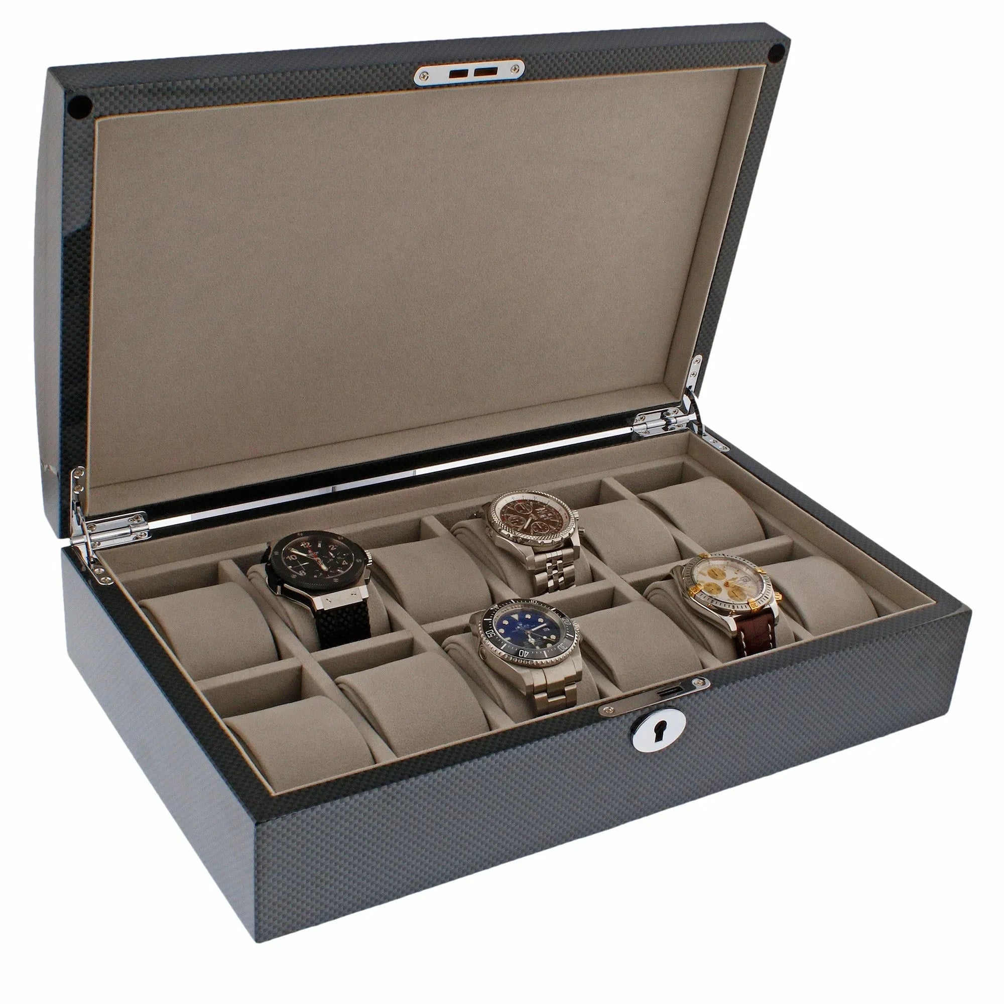 12 Watch Box with Curved Solid Lid in Carbon Fibre Finish by Aevitas