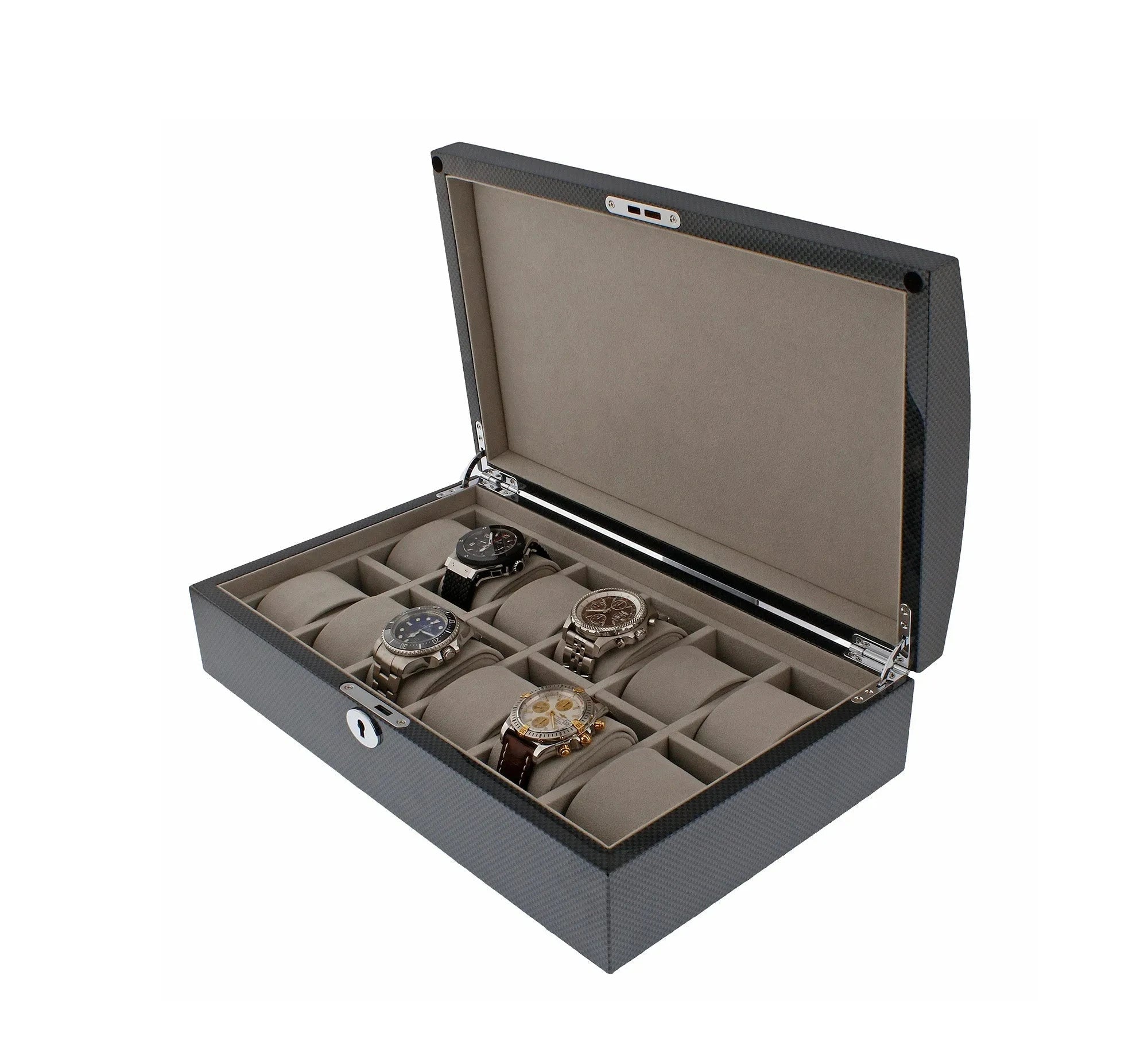 12 Watch Box with Curved Solid Lid in Carbon Fibre Finish by Aevitas