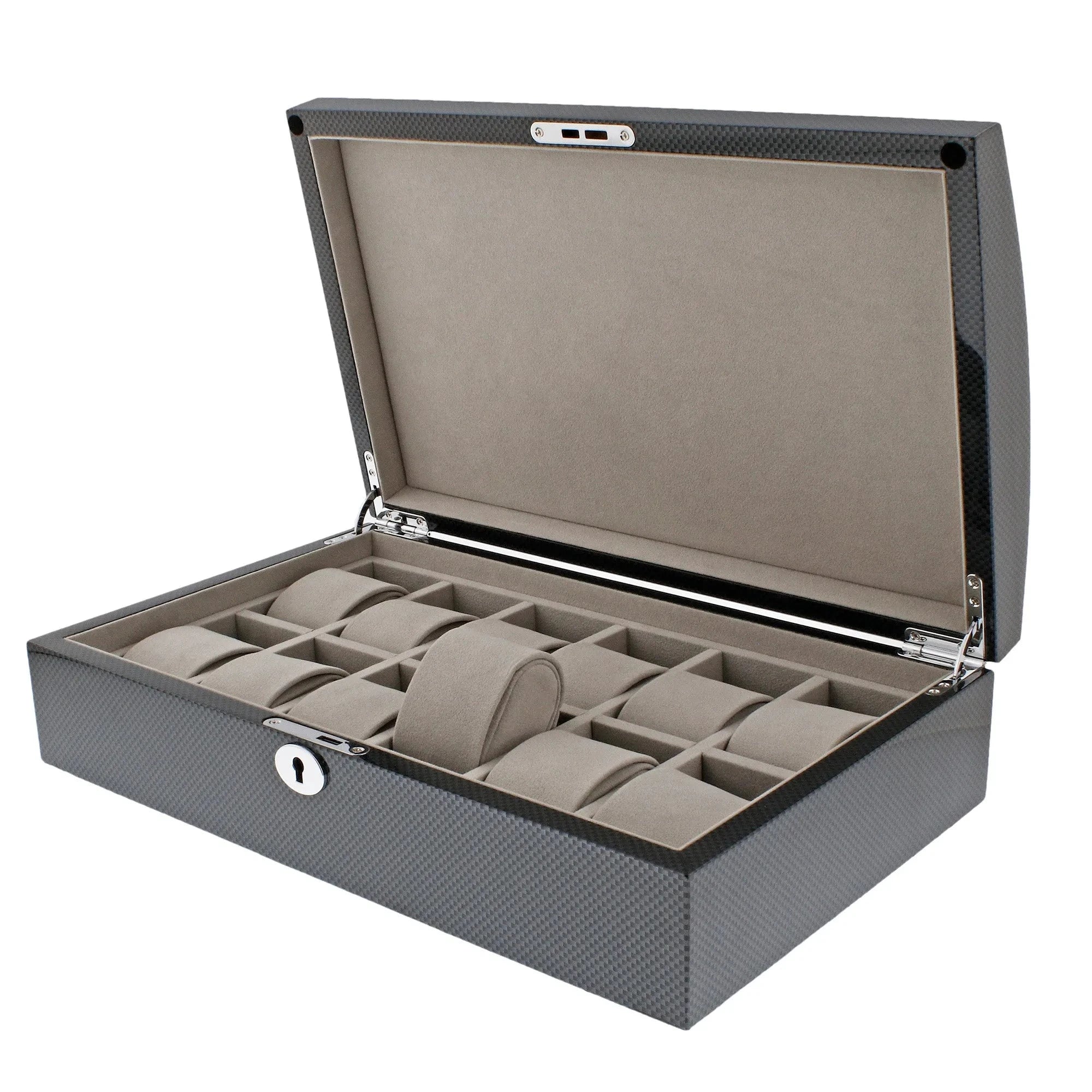 12 Watch Box with Curved Solid Lid in Carbon Fibre Finish by Aevitas