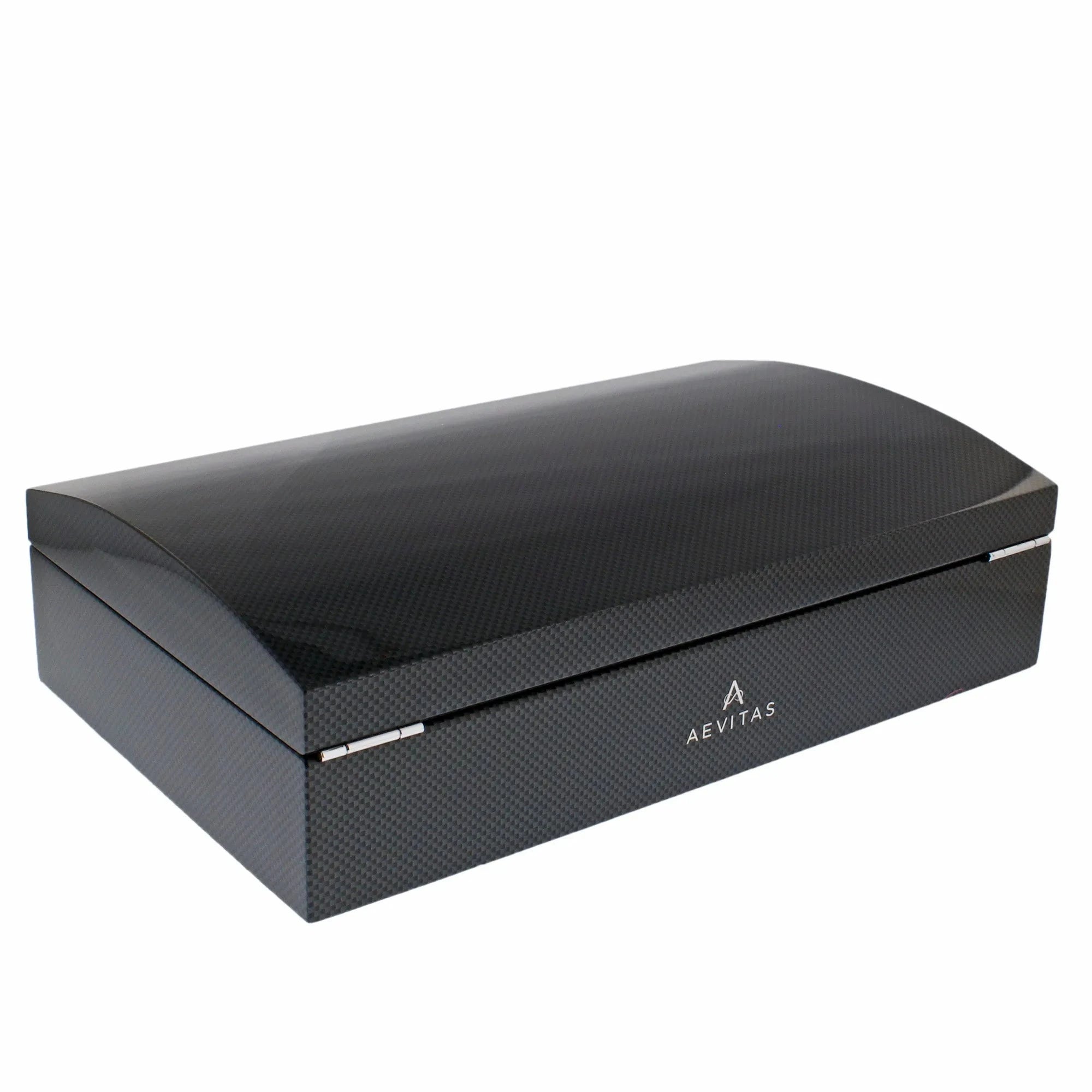 12 Watch Box with Curved Solid Lid in Carbon Fibre Finish by Aevitas