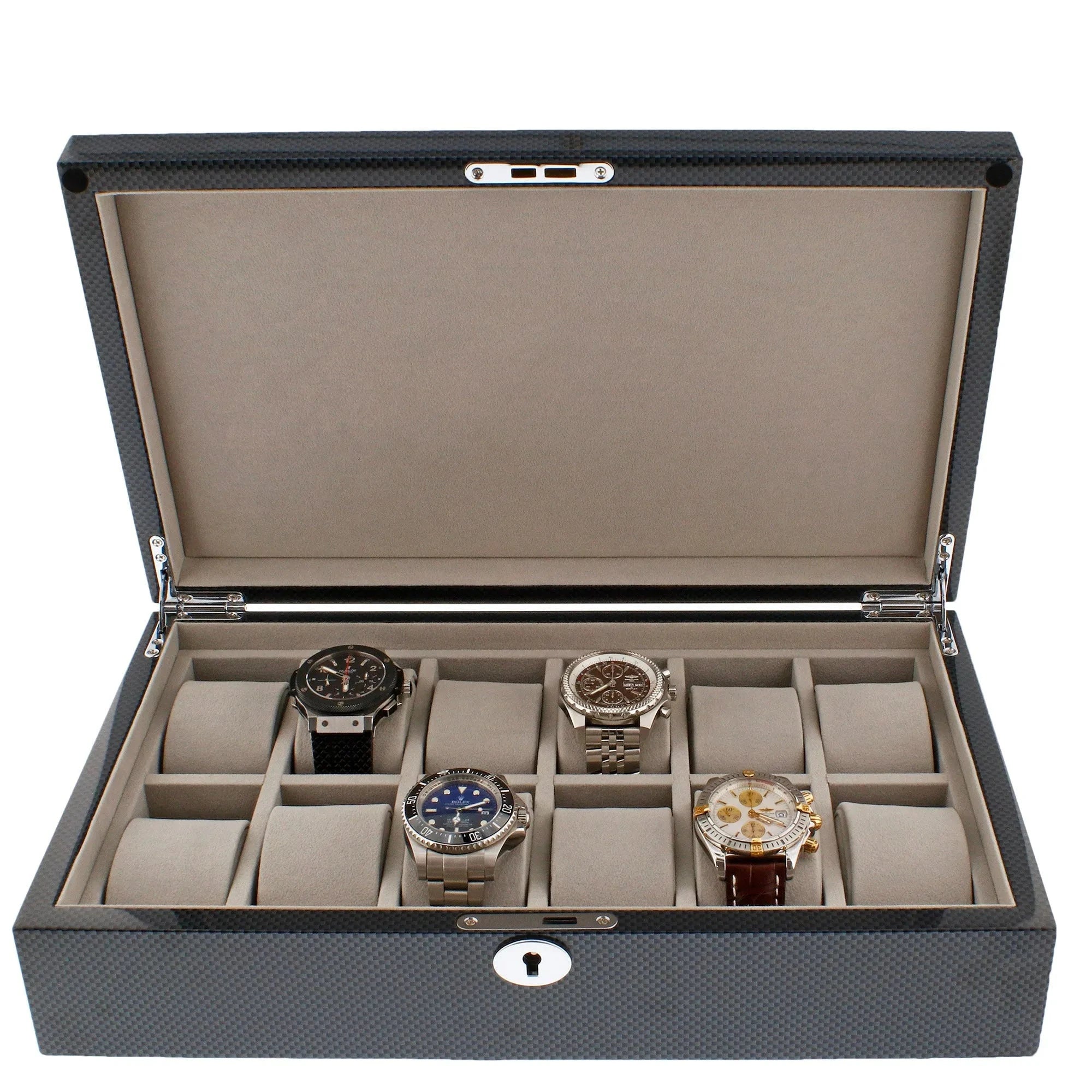 12 Watch Box with Curved Solid Lid in Carbon Fibre Finish by Aevitas