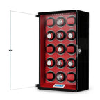 15 Watch Winder Piano Black Wood with Red Leather Interior Tower Series by Aevitas