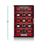 15 Watch Winder Piano Black Wood with Red Leather Interior Tower Series by Aevitas