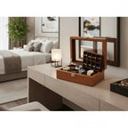 16 Cufflinks and 4 Piece Watch Box in Cognac Brown Genuine Leather Wood by Aevitas