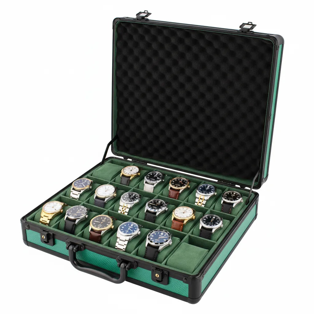 18 Watch Briefcase in Green with Lift Out Tray