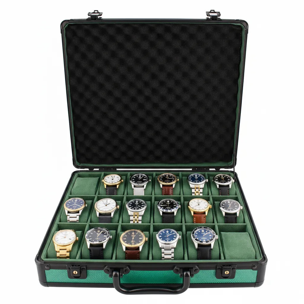 18 Watch Briefcase in Green with Lift Out Tray