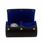 2 Watch Roll Case Premium Black Nappa Leather with Blue Lining by Aevitas