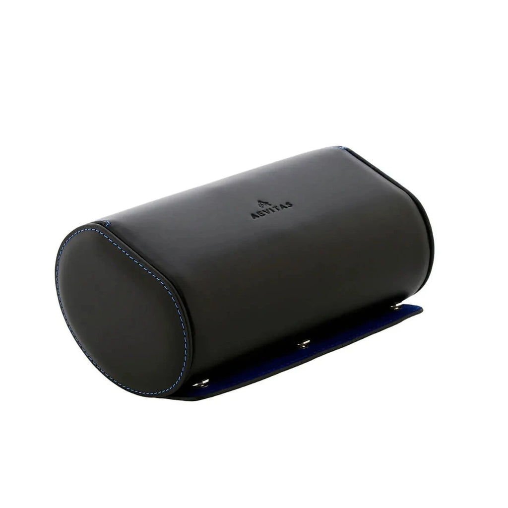 2 Watch Roll Case Premium Black Nappa Leather with Blue Lining by Aevitas