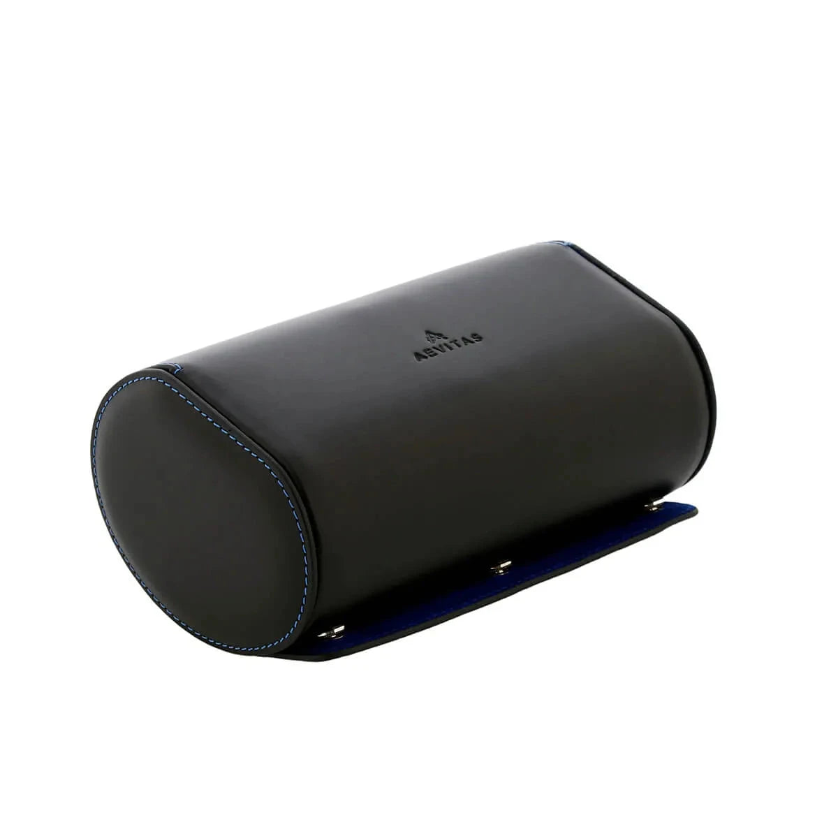 2 Watch Roll Case Premium Black Nappa Leather with Blue Lining by Aevitas