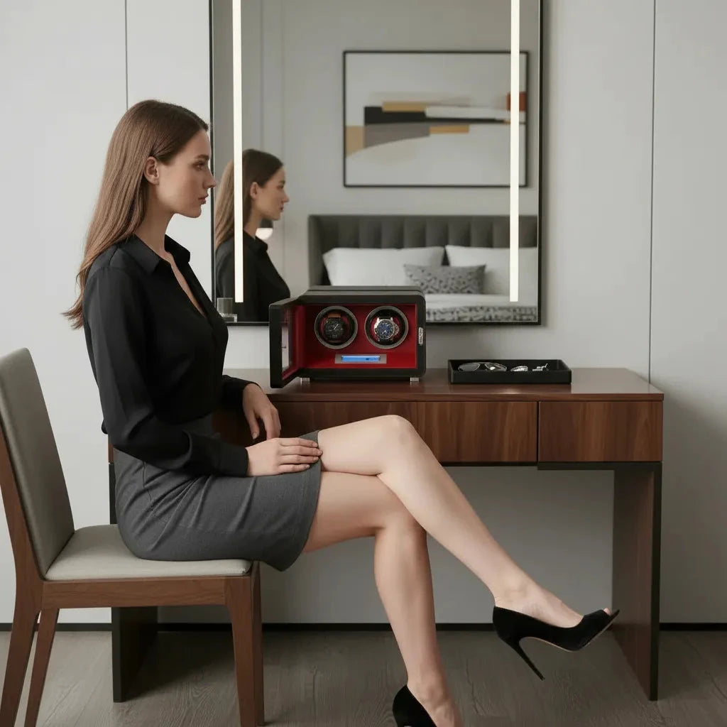 2 Watch Winder in Black Smooth Leather Finish by Aevitas