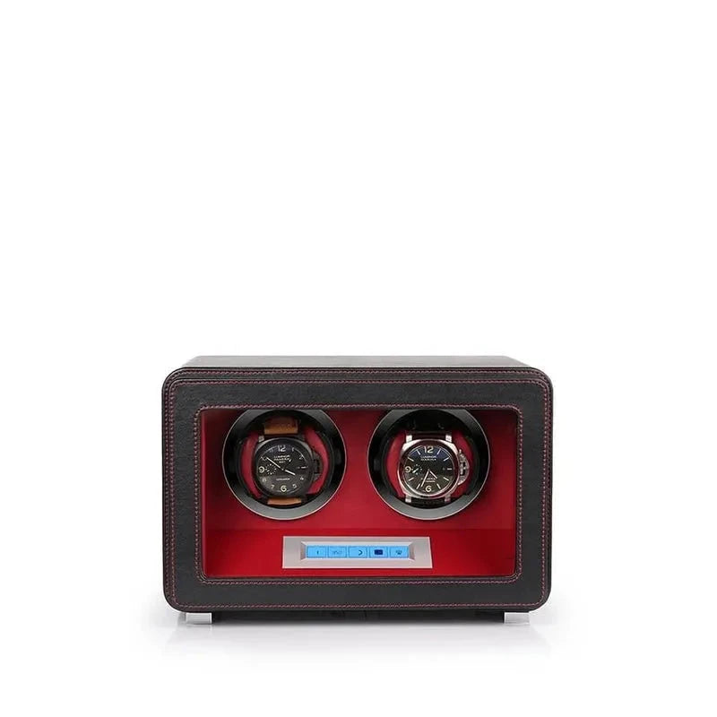 2 Watch Winder in Black Smooth Leather Finish by Aevitas