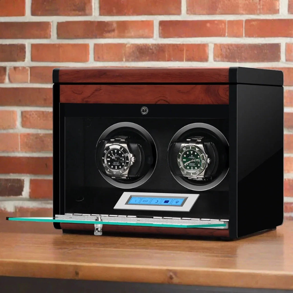 2 Watch Winder with Extra Storage Wood Veneer Finish by Aevitas