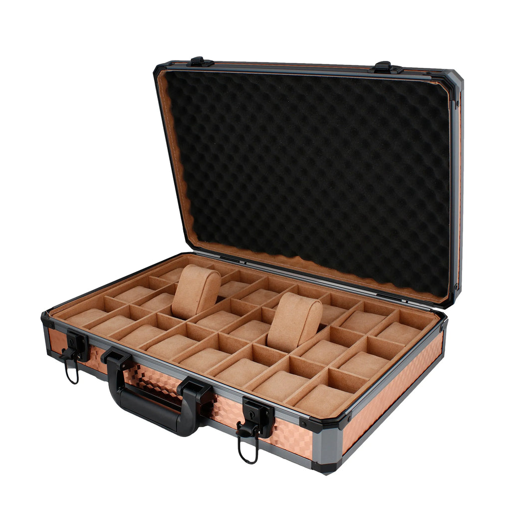 24 Watch Briefcase in Rose Gold with Lift Out Tray