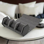 3 Watch Travel Case in Black Leather with Grey Lining Hexagon Style