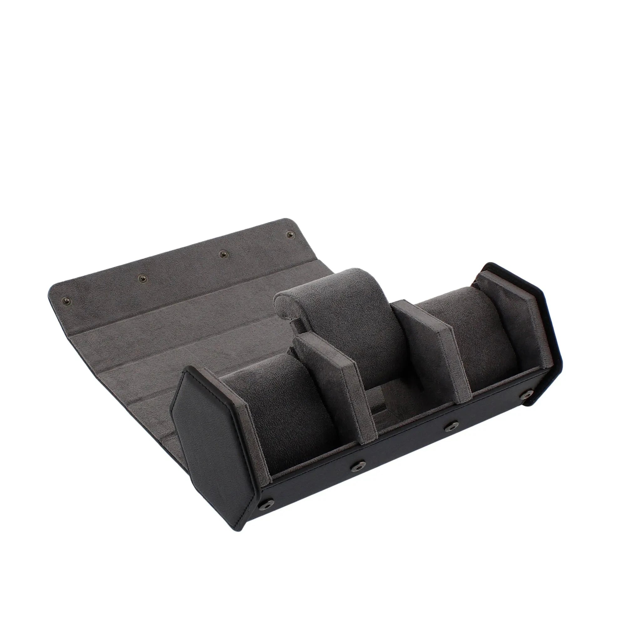 3 Watch Travel Case in Black Leather with Grey Lining Hexagon Style