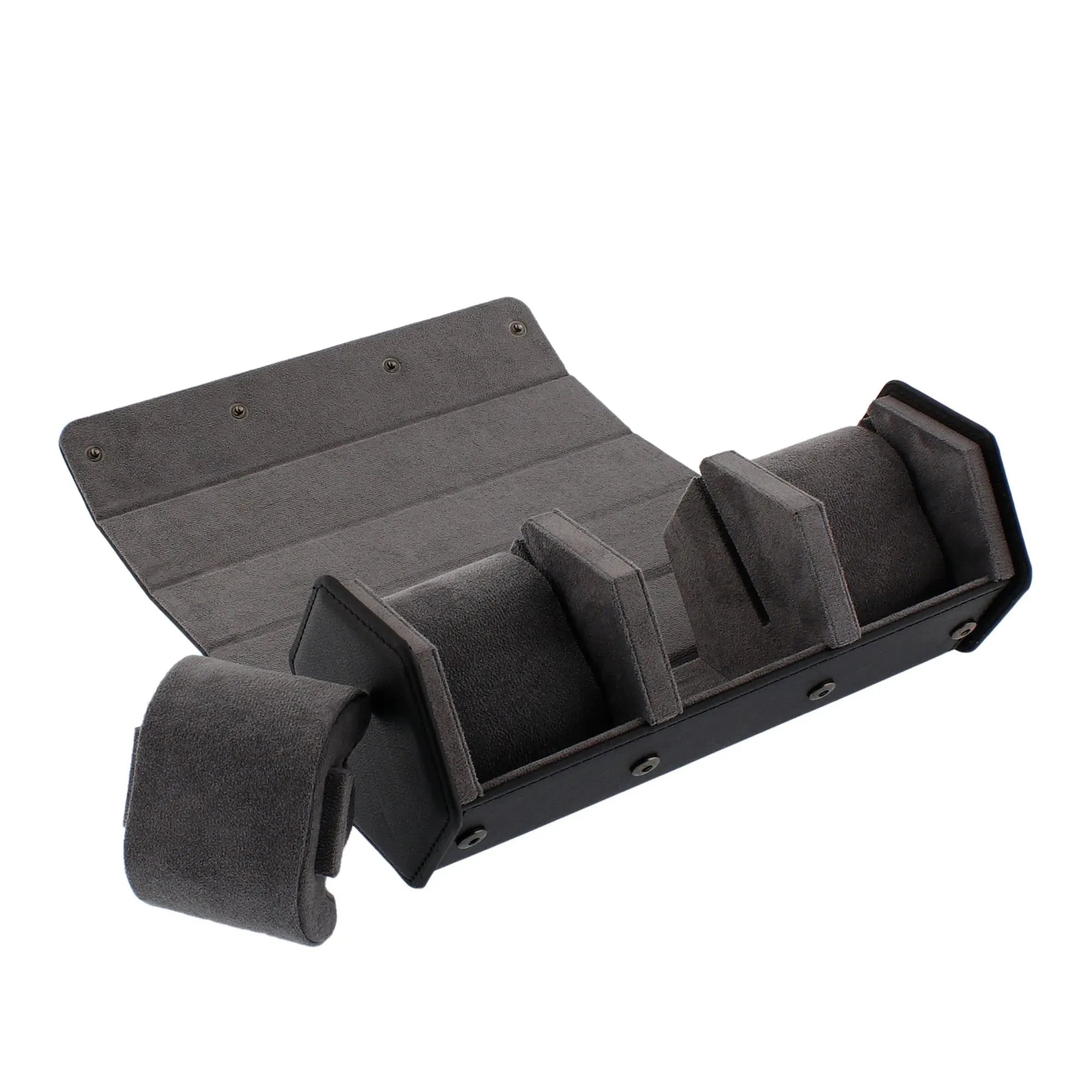 3 Watch Travel Case in Black Leather with Grey Lining Hexagon Style