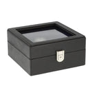 4 Cufflink 4 Watch Box Black Genuine Leather Blue Velvet Lining by Aevitas