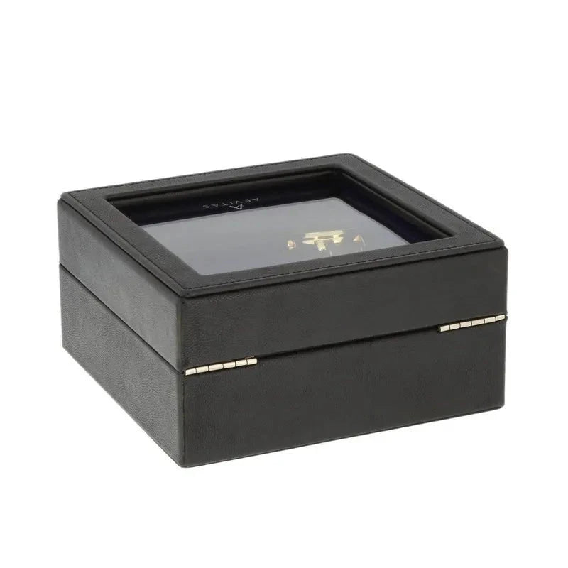 4 Cufflink 4 Watch Box Black Genuine Leather Blue Velvet Lining by Aevitas
