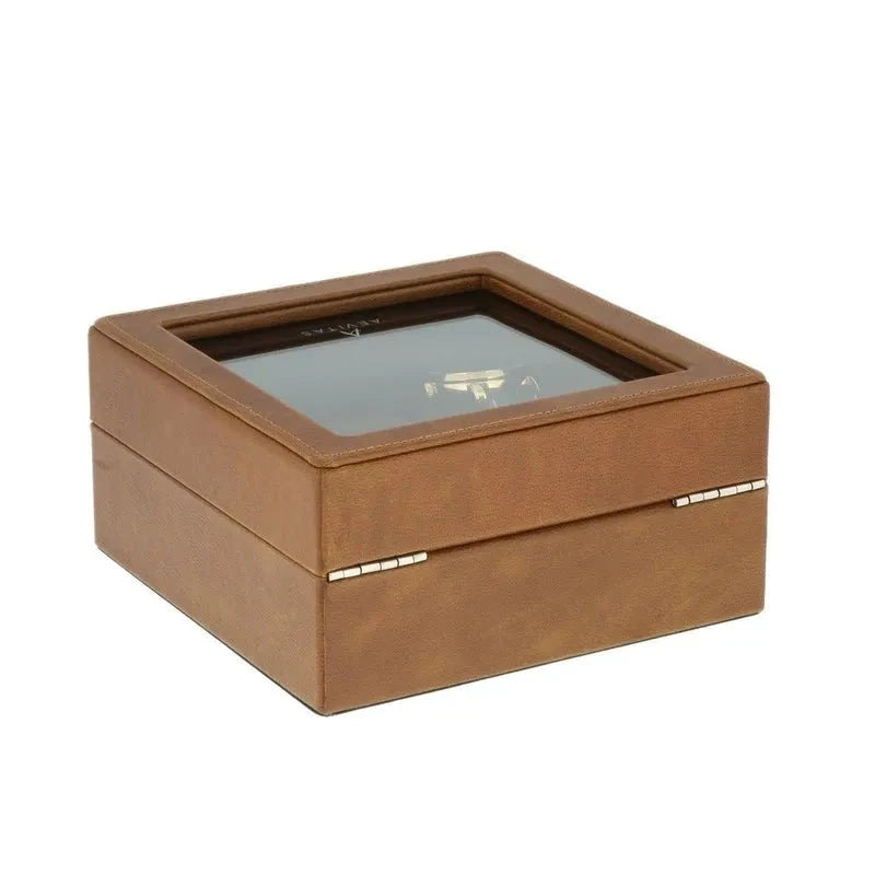 4 Watch Box and Cufflinks Brown Genuine Leather Velvet Brown Lining by Aevitas