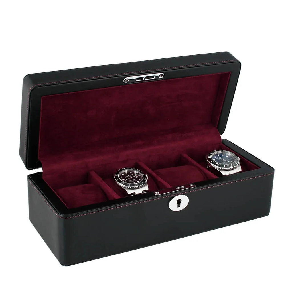 4 Watch Box in Black Leather Finish Fine Quality by Aevitas