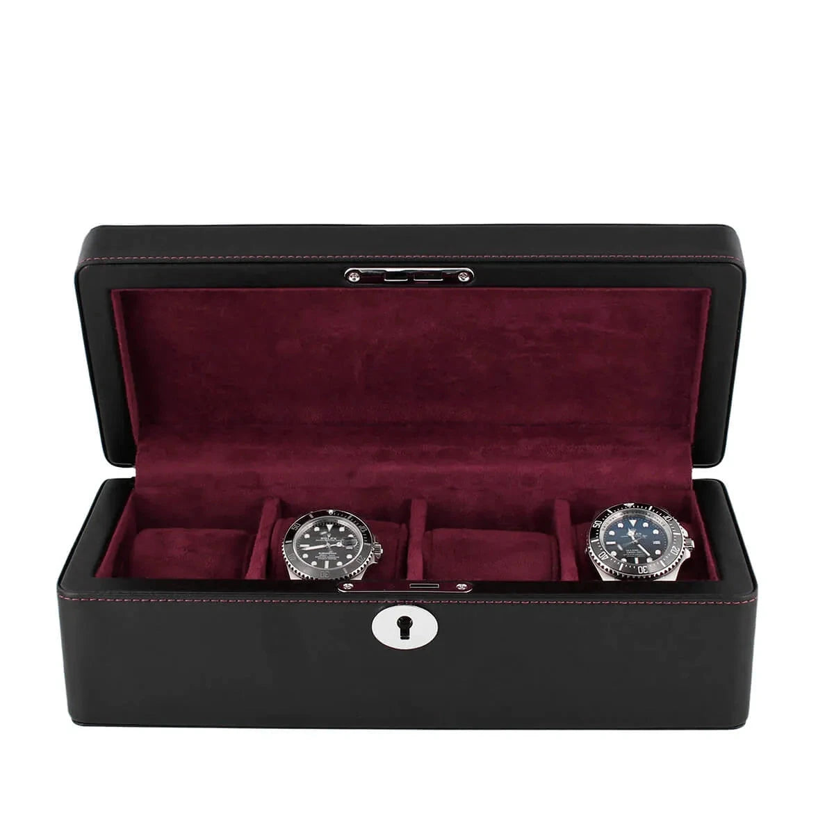 4 Watch Box in Black Leather Finish Fine Quality by Aevitas