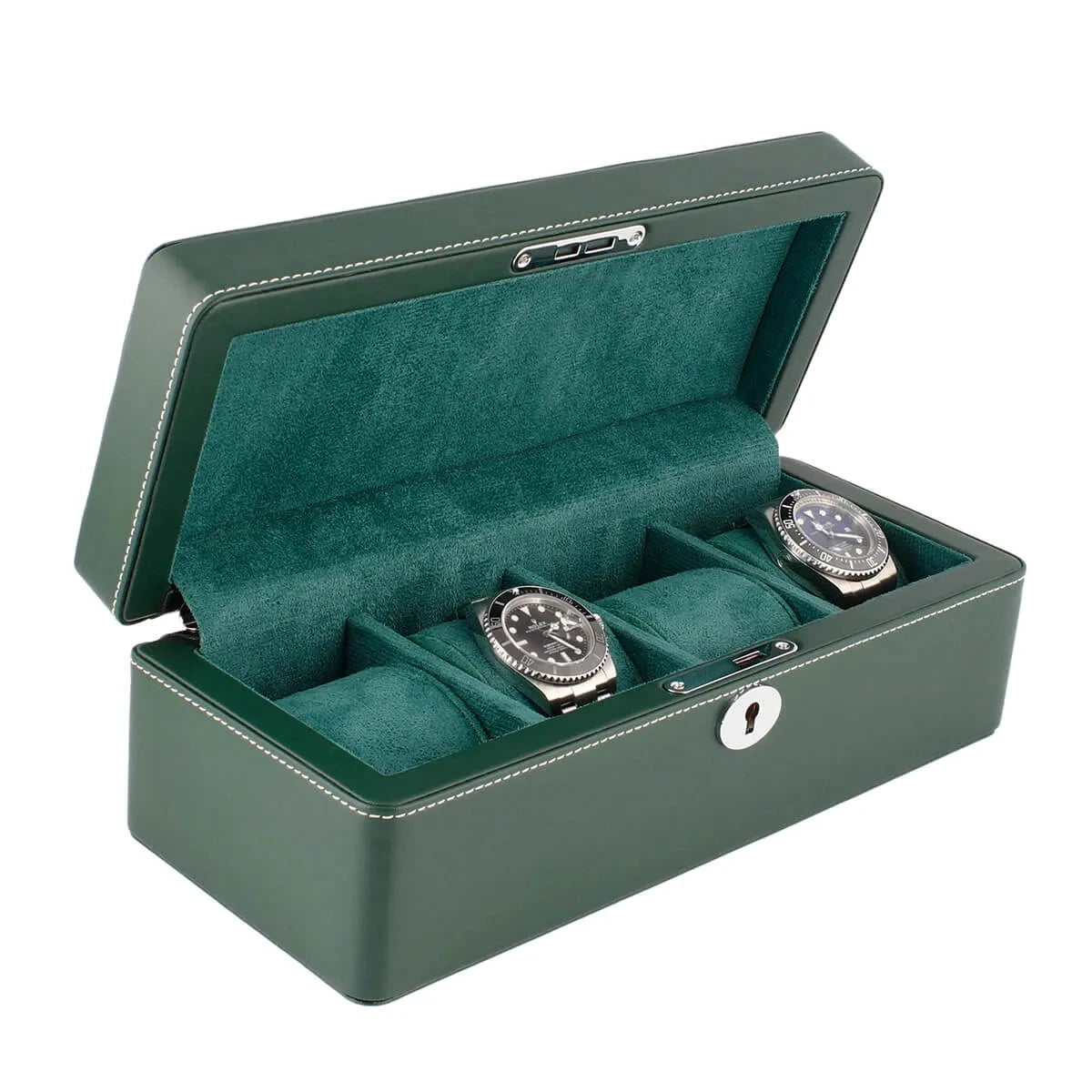 4 Watch Box in Green Leather Finish Fine Quality by Aevitas