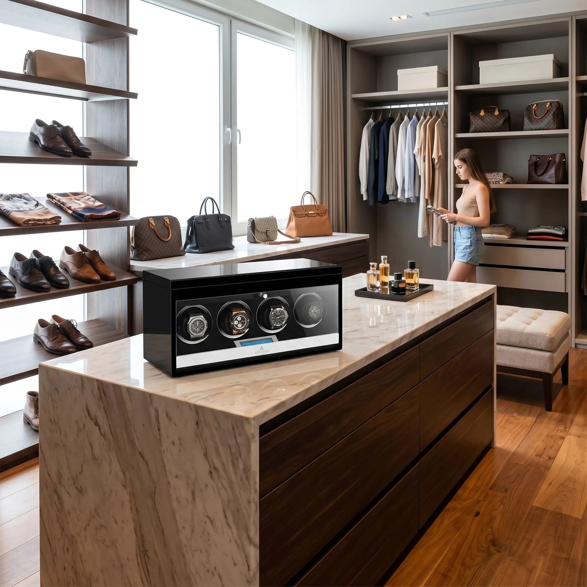 4 Watch Winder Black Edition with Extra Storage Area by Aevitas