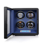 4 Watch Winder in Smooth Black and Blue Leather Finish by Aevitas