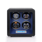 4 Watch Winder in Smooth Black and Blue Leather Finish by Aevitas