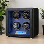 4 Watch Winder in Smooth Black and Blue Leather Finish by Aevitas