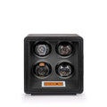 Aevitas 4-watch winder in black leather with grey lining and a digital touchscreen control panel.