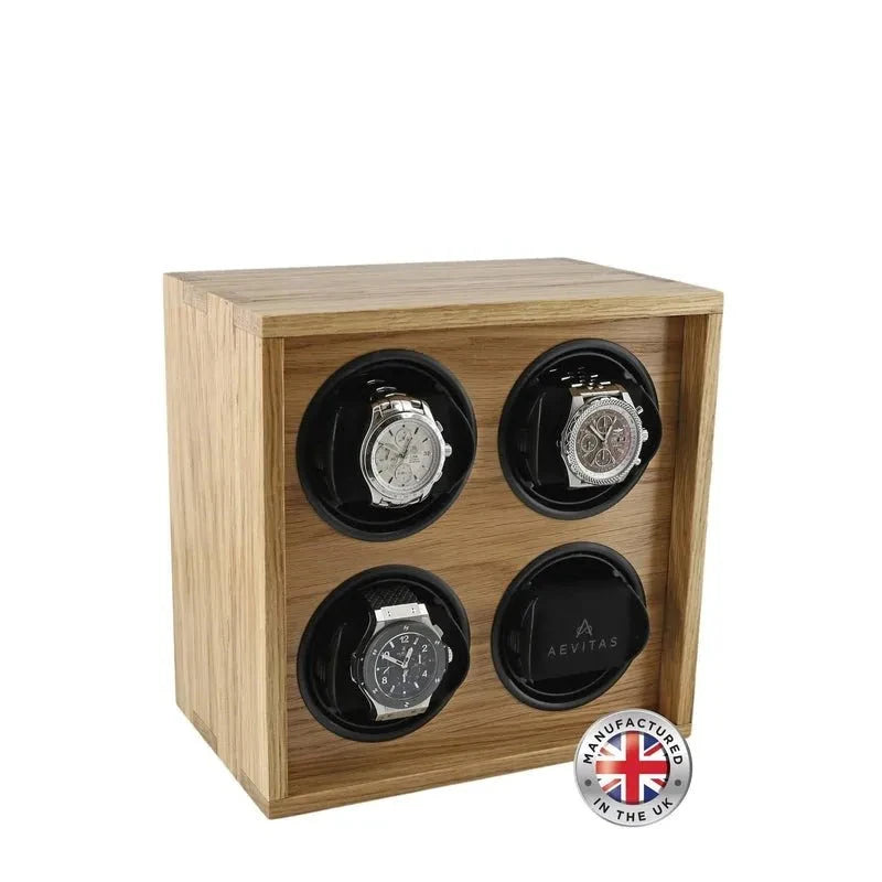 4 Watch Winder in Solid Oak Wood Manufactured in the UK by Aevitas
