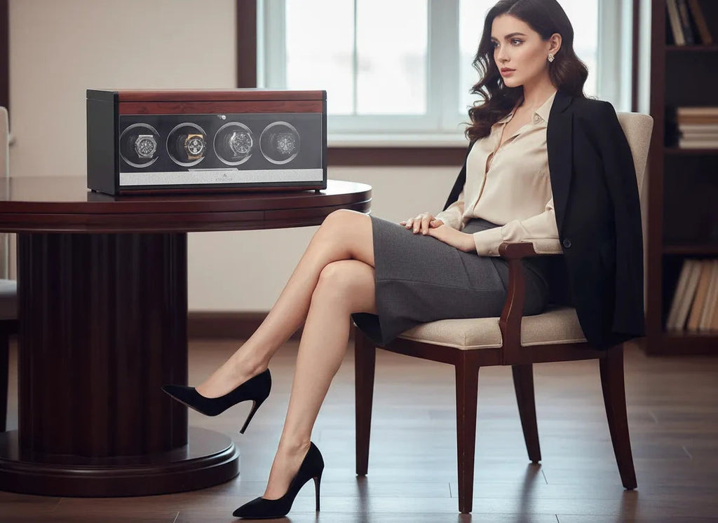 4 Watch Winder with Extra Storage Wood Veneer Finish by Aevitas