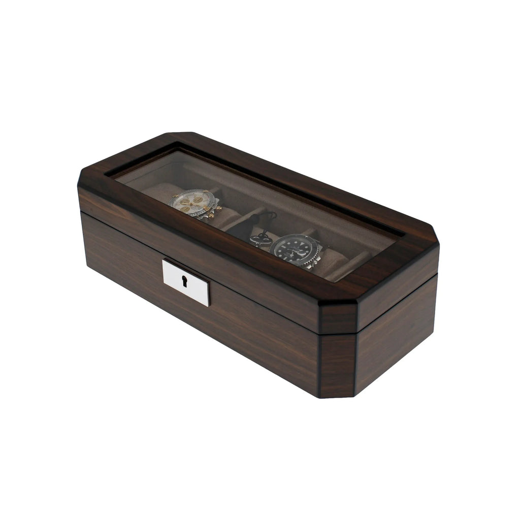 5 Watch Box in Natural Dark Walnut Veneer Finish by Aevitas