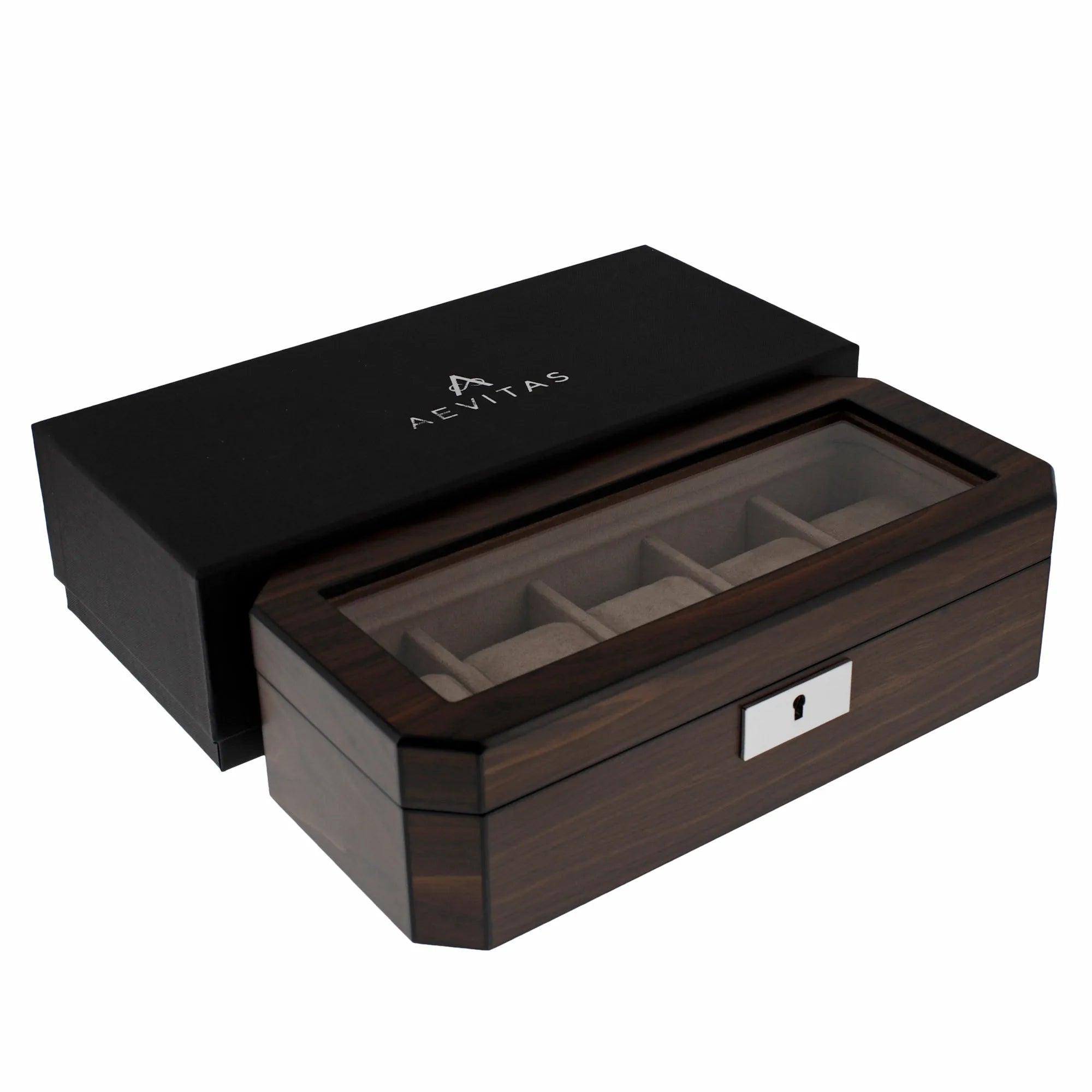 5 Watch Box in Natural Dark Walnut Veneer Finish by Aevitas