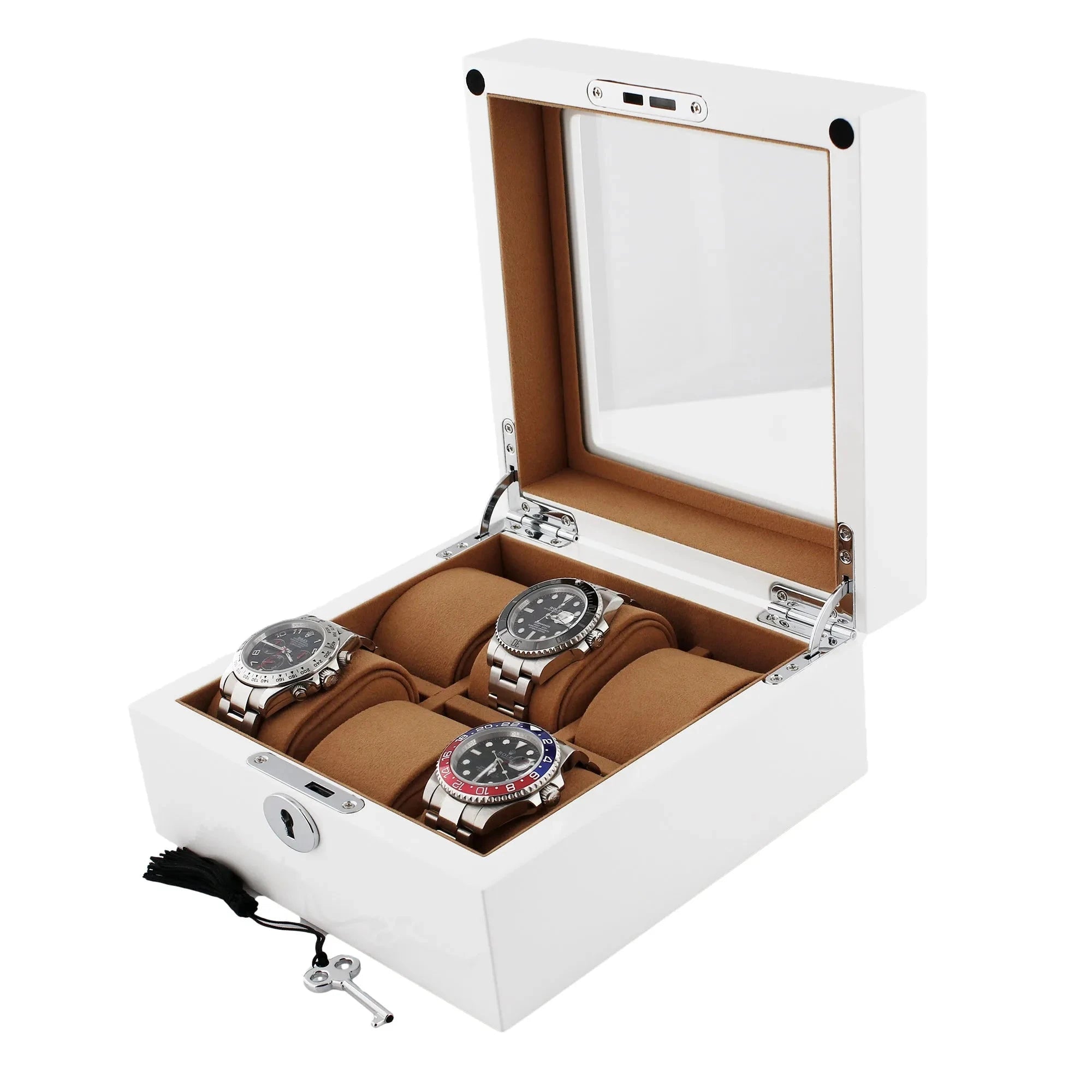6 Watch Box in Luxurious White Wood with Camel Lining by Aevitas
