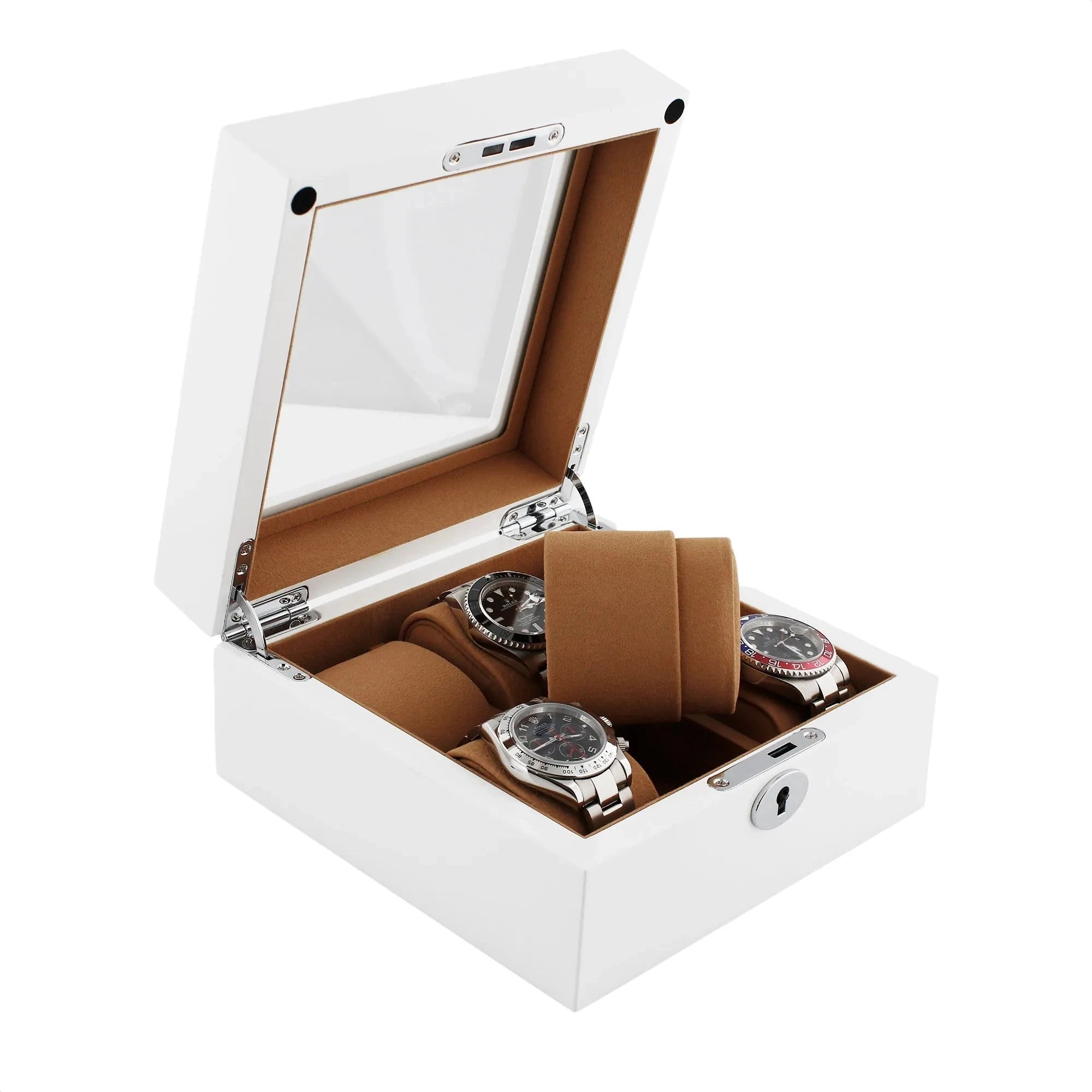 6 Watch Box in Luxurious White Wood with Camel Lining by Aevitas