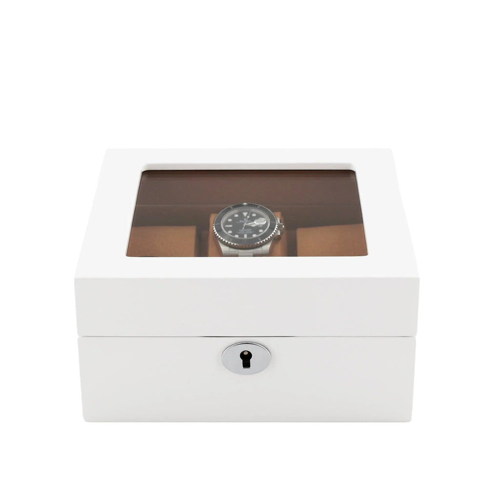 6 Watch Box in Luxurious White Wood with Camel Lining by Aevitas