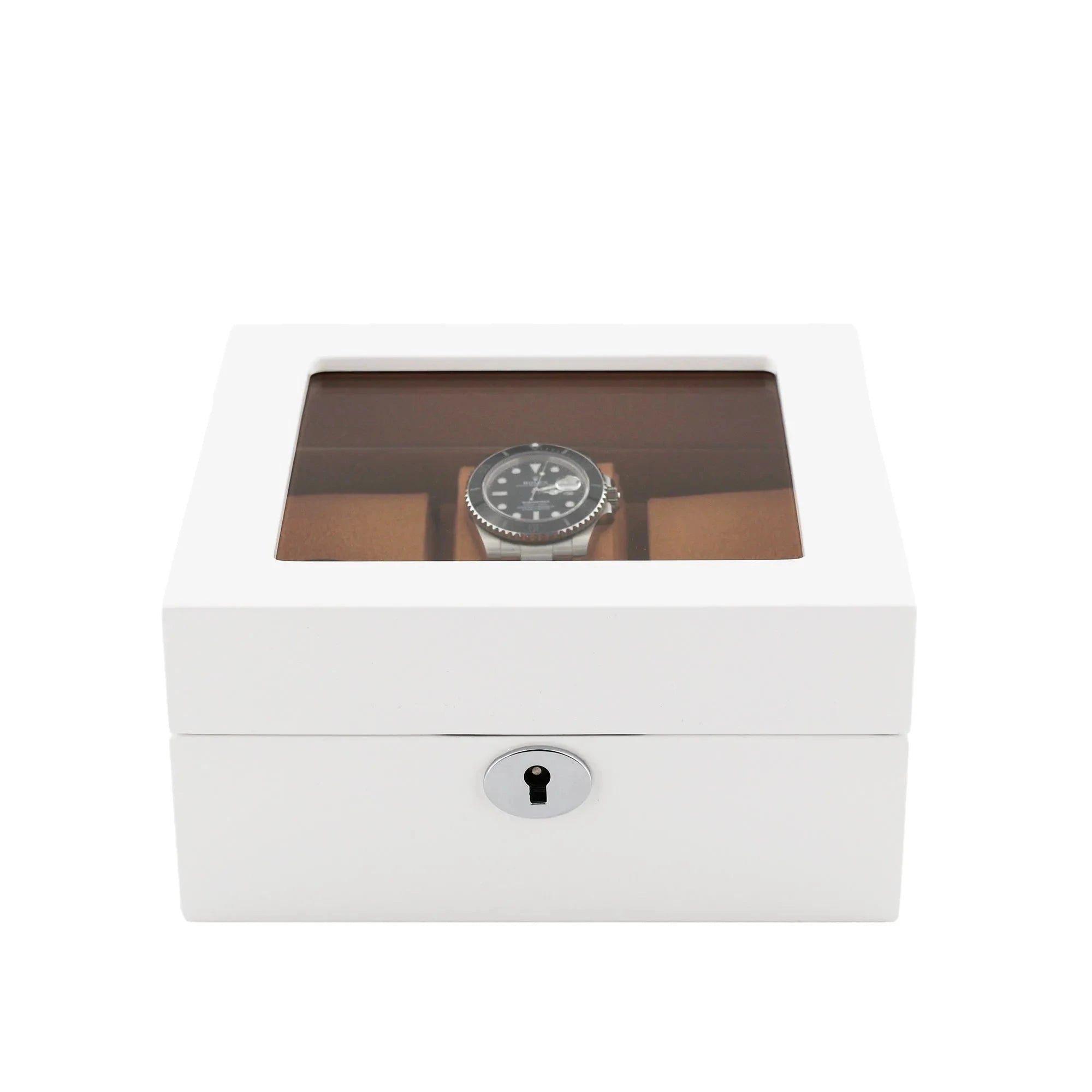 6 Watch Box in Luxurious White Wood with Camel Lining by Aevitas